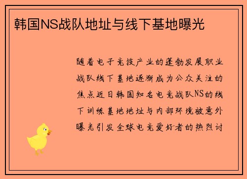 韩国NS战队地址与线下基地曝光