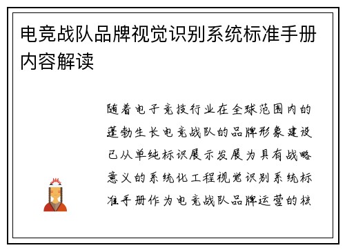 电竞战队品牌视觉识别系统标准手册内容解读
